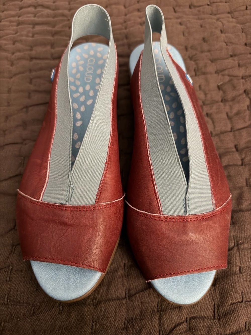 Cloud Caliber Red/Blue Peep Toe Slingback Leather Sandal Womens sizes 39